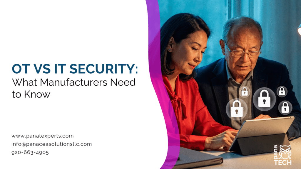 Professionals reviewing OT and IT security strategies for manufacturing cybersecurity and industrial network protection