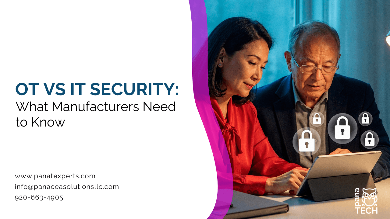 Professionals reviewing OT and IT security strategies for manufacturing cybersecurity and industrial network protection